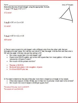 Preview of Law of Sines, Law of Cosines, Area of Nonright Triangles (WS)