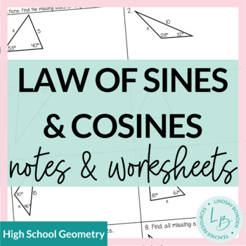 Preview of Law of Sines and Cosines Notes and Worksheets
