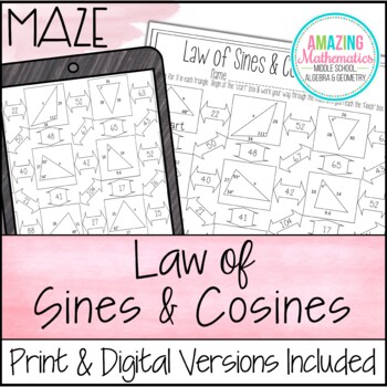 Preview of Law of Sines and Law of Cosines Worksheet - Maze Activity