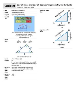Preview of Law of Sines and Law of Cosines Trigonometry Study Guide
