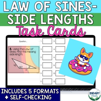 Preview of Law of Sines to Find Missing Side Lengths Digital and Printable Task Cards