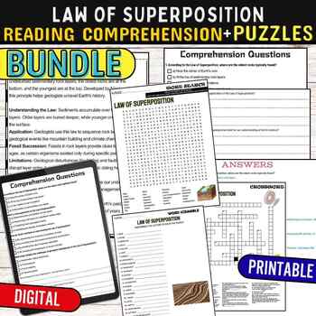 Preview of Law of Superposition Reading Comprehension Puzzles,Digital & Print BUNDLE