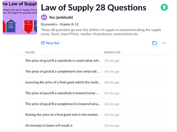 Preview of Law of Supply 28 Questions Plickers/Exit Ticket