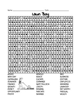 Lawn Boy Word Search by Learning is Lots of Fun | TPT