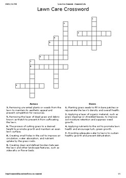 Lawn Care Crossword by Curt #39 s Journey TPT