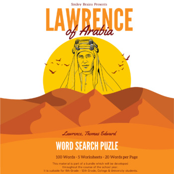 Preview of Lawrence of Arabia Word Search Puzzle - Lawrence Thomas Edward Word Search