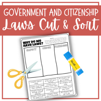 Preview of Laws Cut and Sort Activity | Citizenship & Government | Democracy 1st/2nd Grade