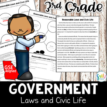 Preview of Laws and Civic Life Reading Packet *3rd GRADE* (SS3CG2b) GSE Aligned