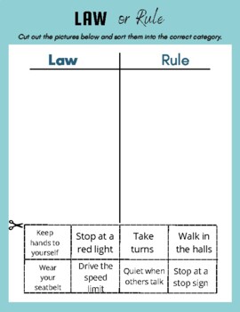Preview of Laws and Rules, Cut and Sort Activity with Answer Sheet