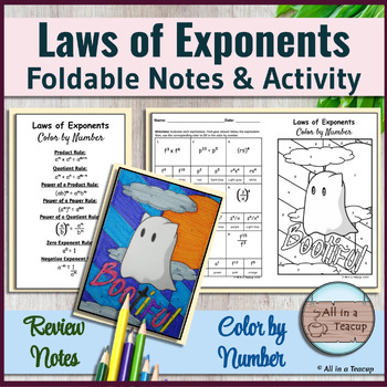 Preview of Laws of Exponent - Rules Foldable Notes & Ghost Color by Number Activity