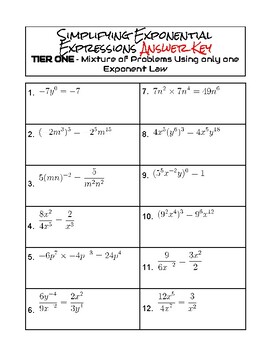 Laws of Exponents: 5 Tiered Worksheets From One Exponent Law per ...