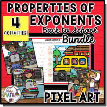 Preview of Laws of Exponents Back to School Digital Pixel Art Bundle | Exponent Rules