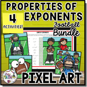 Preview of Laws of Exponents Big Game Football Pixel Art Bundle | Exponent Rules