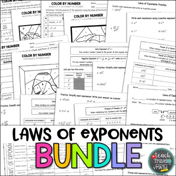 Preview of Exponent Rules Guided Notes + Practice Bundle