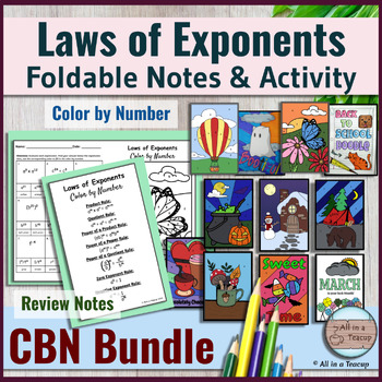 Preview of Laws of Exponents Bundle of Foldable Notes & Color by Number Activities