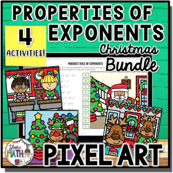 Preview of Laws of Exponents Christmas Digital Pixel Art Bundle | Exponent Rules