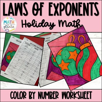Preview of Laws of Exponents Christmas Math Activity Color by Number Worksheet