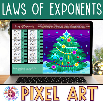 Preview of Laws of Exponents Christmas Math Winter Pixel Art Activities | Exponent Rules