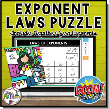 Preview of Laws of Exponents Digital St Patricks Puzzle Boom Activity  