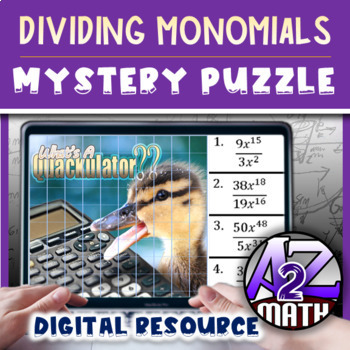 Preview of Laws of Exponents Dividing Monomials Activity Digital Pixel Art Mystery Puzzle