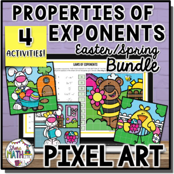 Preview of Laws of Exponents Easter Spring Digital Pixel Art Bundle | Exponent Rules