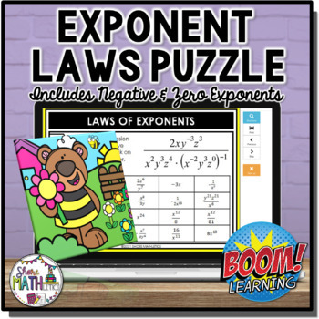 Preview of Laws of Exponents Easter - Spring Digital Puzzle Boom Activity  