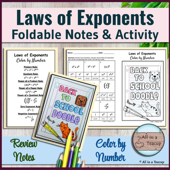 Preview of Laws of Exponents - Exponent Rules Foldable Notes & BTS Color by Number Activity