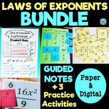 Preview of Exponent Rules Guided Notes Scavenger Hunt Practice Activities BUNDLE