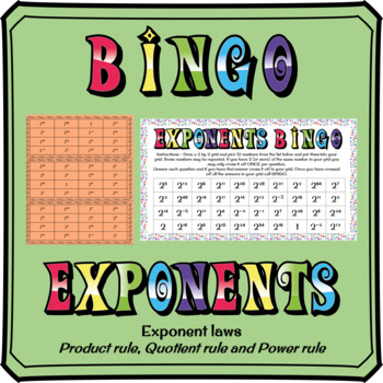 Preview of Laws of Exponents / Exponent Rules Math Bingo