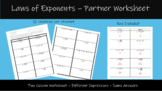 Laws of Exponents - Exponent Rules - Partner Worksheet