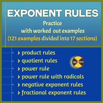 Preview of Laws of Exponents/Exponent Rules - Practice - 121 examples into 17 sections