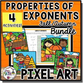 Preview of Laws of Exponents Fall Autumn Digital Pixel Art Bundle | Exponent Rules