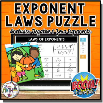 Preview of Laws of Exponents Fall Autumn Digital Puzzle Boom Activity  