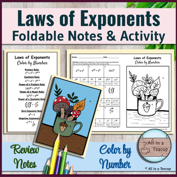 Preview of Laws of Exponents Foldable Notes & Fall Autumn Color by Number Activity