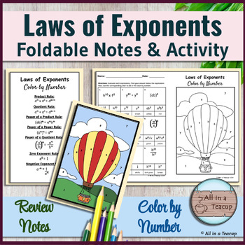 Preview of Laws of Exponents Foldable Notes & Hot Air Balloon Color by Number Activity