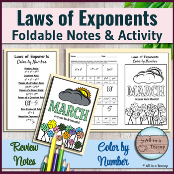 Preview of Laws of Exponents Foldable Notes & St-Patrick's Day Color by Number Activity