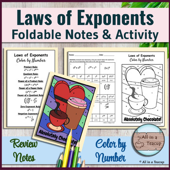 Preview of Laws of Exponents Foldable Notes & Valentine Color by Number Activity