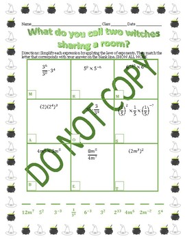 Preview of Laws of Exponents Halloween Decoder