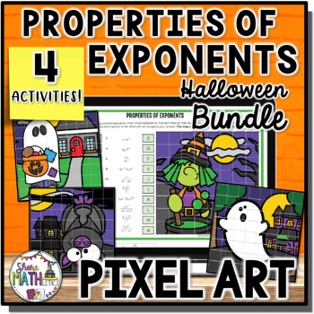 Preview of Laws of Exponents Halloween Pixel Art Bundle | Rules of Exponents