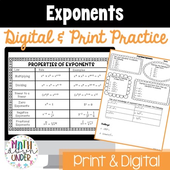 Preview of Exponent Rules (Laws of Exponents) Practice Pages & Puzzles - Digital + Print