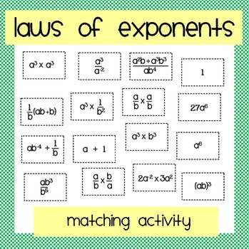 Laws of Exponents: Matching Activity by Nicola Waddilove | TpT