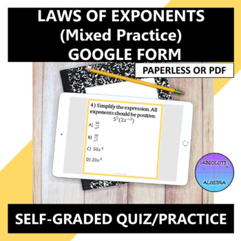 Preview of Laws of Exponents Mixed Practice Google Forms Quiz Practice