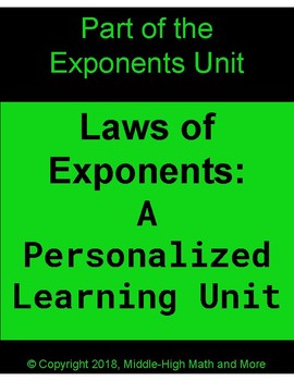 Preview of Laws of Exponents Personalized Learning Unit - Full Unit Plus Extras