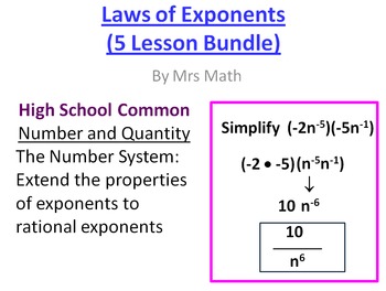 Preview of Laws of Exponents Power Point 5 Lesson Pack