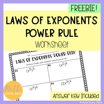 Preview of Laws of Exponents Power Rule Worksheet Homework for Algebra 1 | FREE