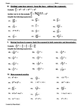 Laws of Exponents Practice Worksheet by Maya Khalil | TpT