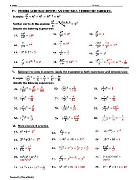 Laws of Exponents Practice Worksheet I by Maya Khalil | TpT