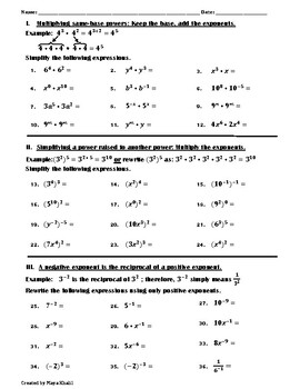 Preview of Laws of Exponents Practice Worksheet I