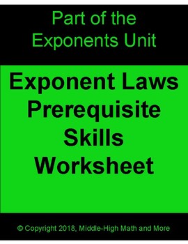 Preview of Laws of Exponents Prerequisite Skills Worksheet