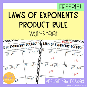 Preview of Laws of Exponents Product Rule Worksheet for Algebra 1 | FREE